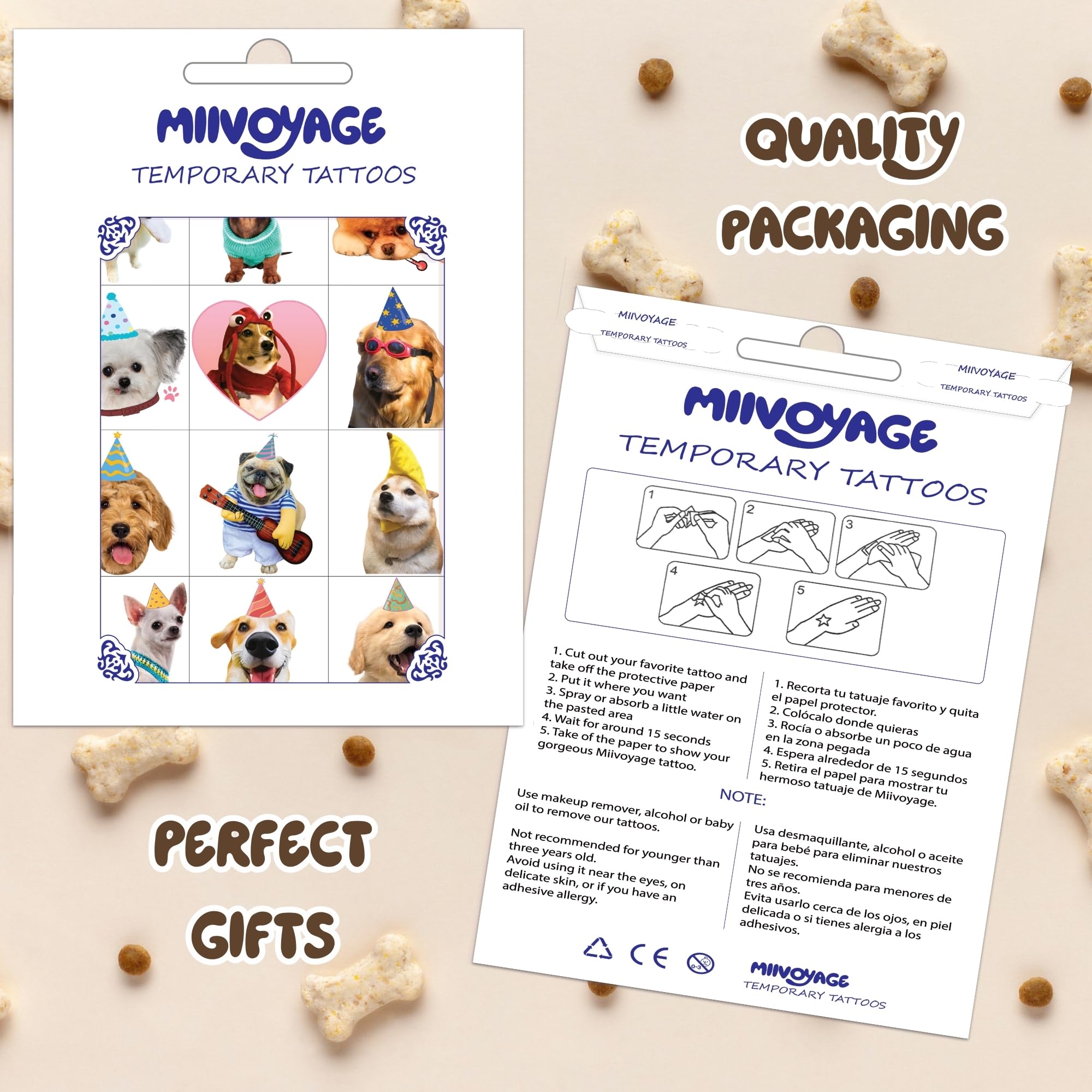 MIIVOYAGE dog tattoos close-up designs including Golden Retriever.