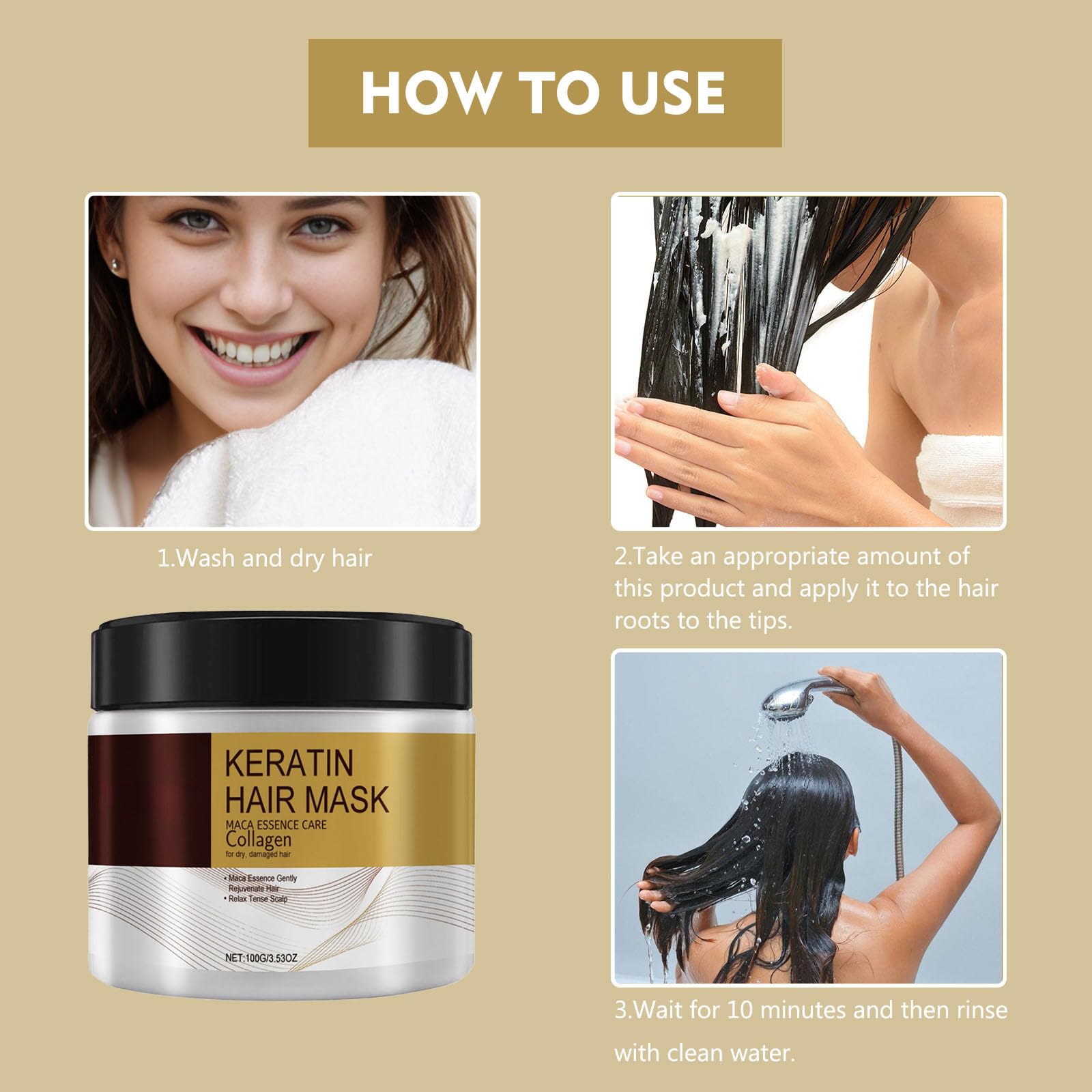 Mijaution Collagen Hair Mask on sleek hair for a smoother, glossier finish