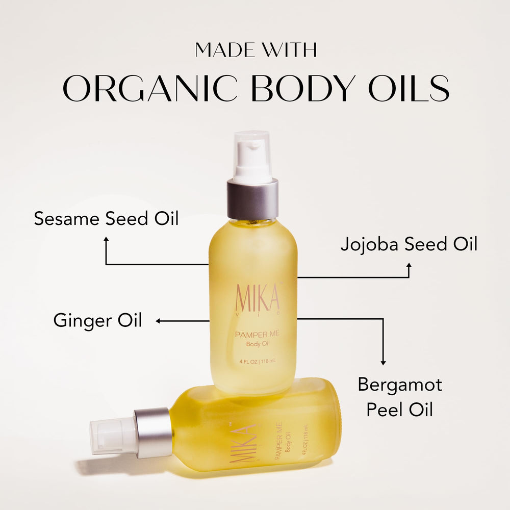 Mika Vie body oil on damp skin demonstrates fast absorption
