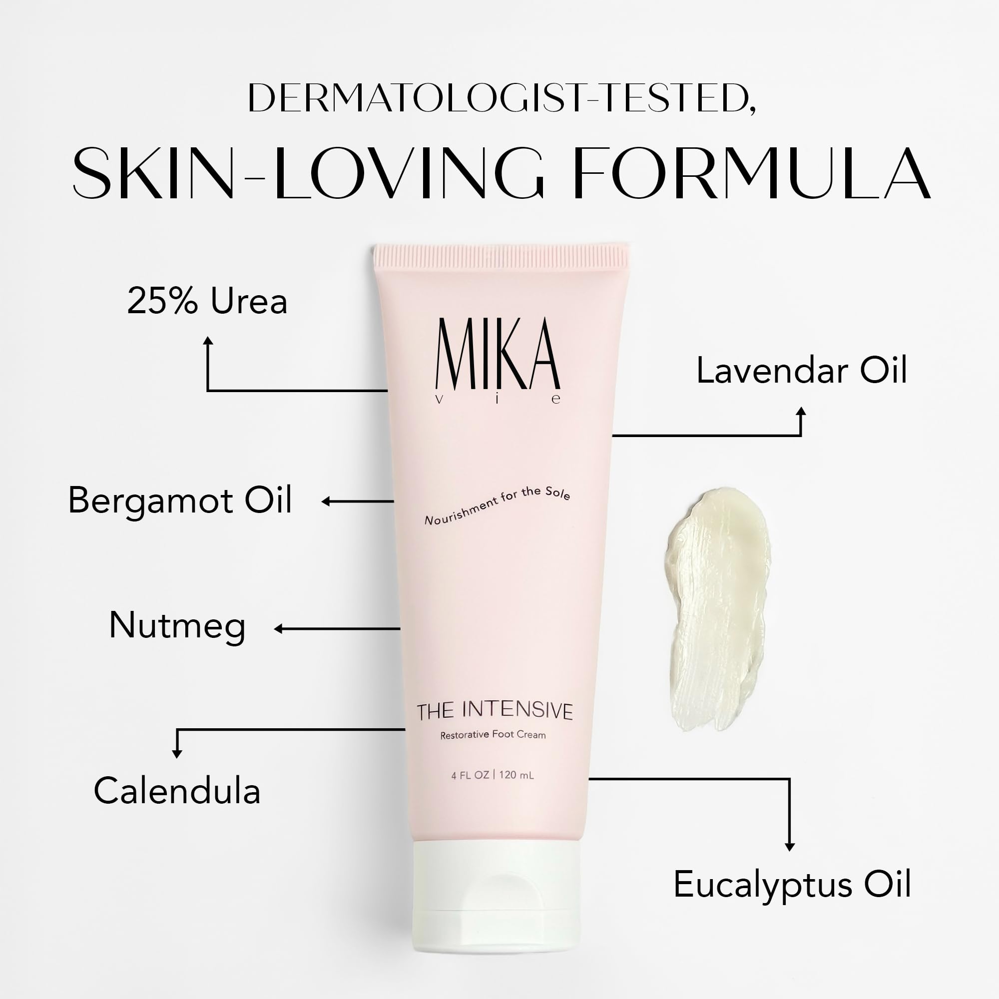 Texture non grasse de Mika Vie pour pieds – absorption rapide.