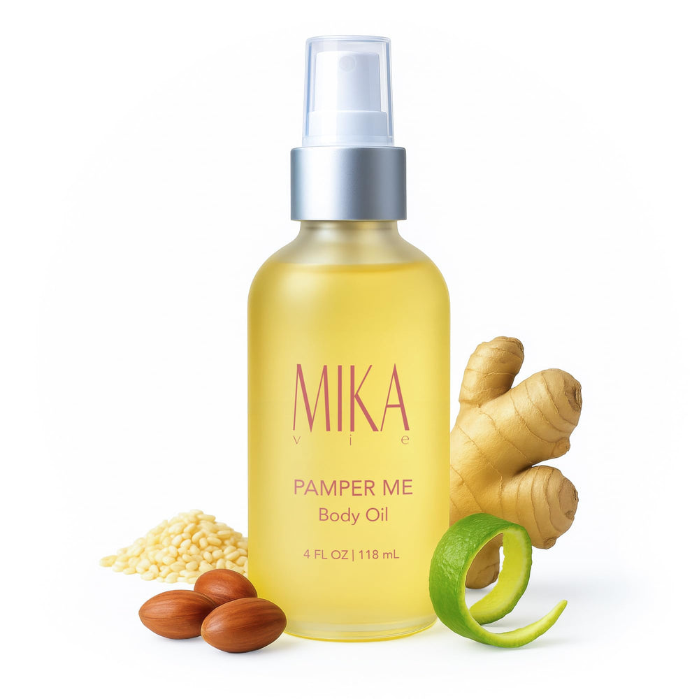 Mika Vie luxury organic body oil after shower bottle ready for quick hydration