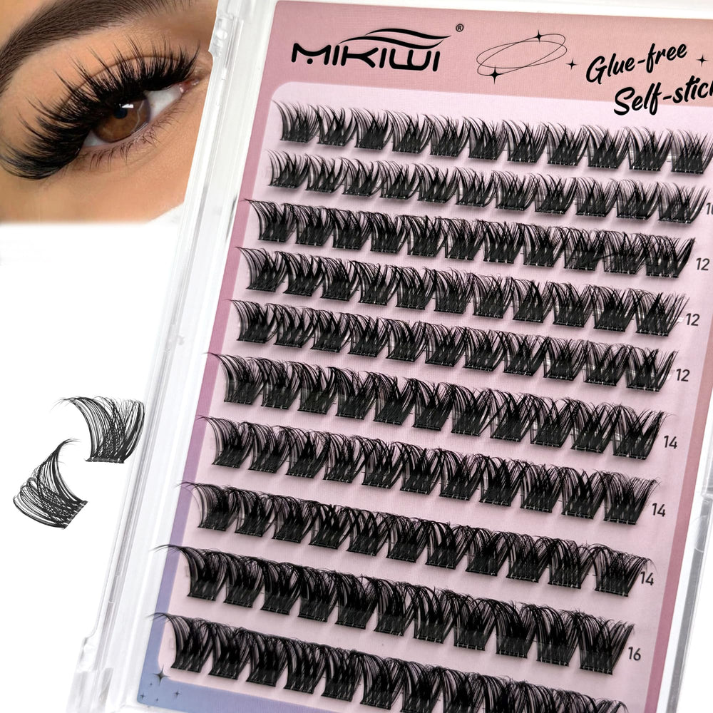 MIKIWI lash clusters packaging shows an easy, mess-free self-adhesive solution for quick glam