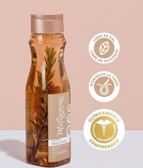 Milagros Herbal Shampoo with amino-acids-blend indicating strength and conditioning.