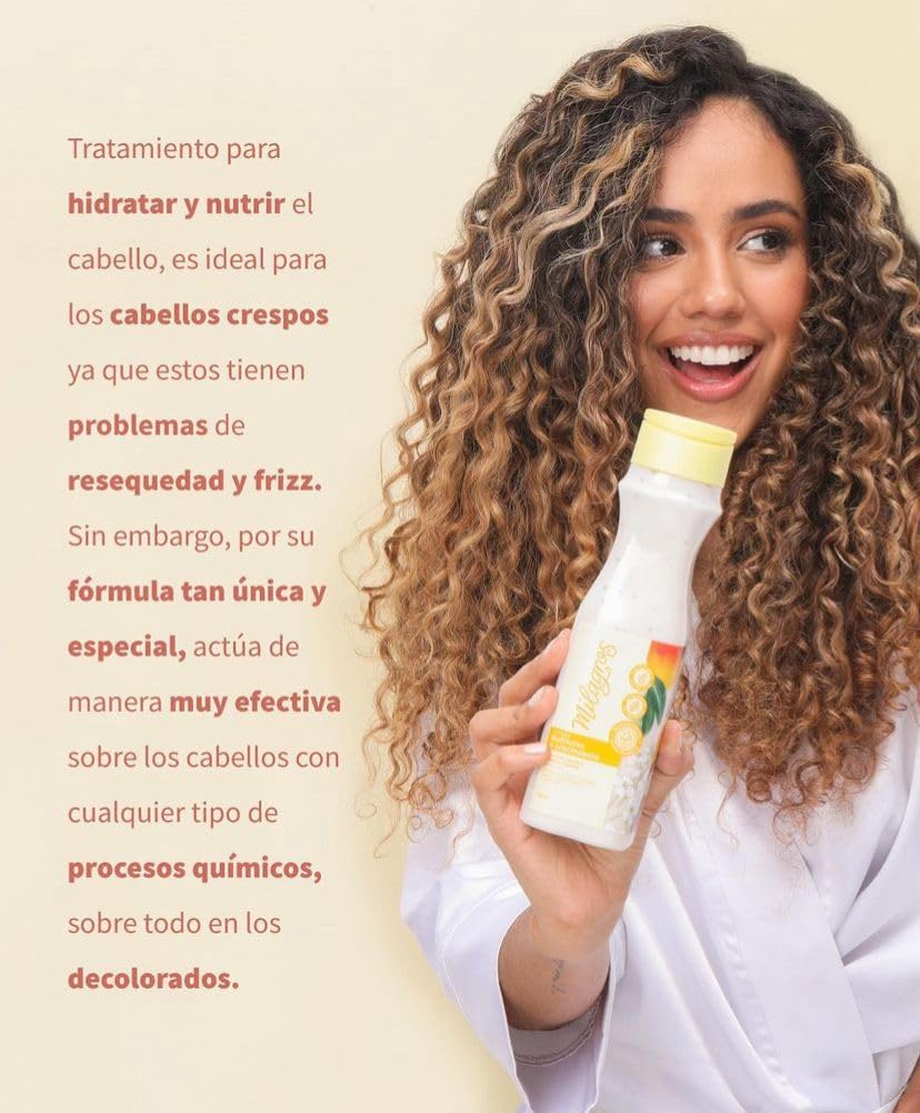 Milagros natural shampoo bottle with fruit extracts for cleansing.