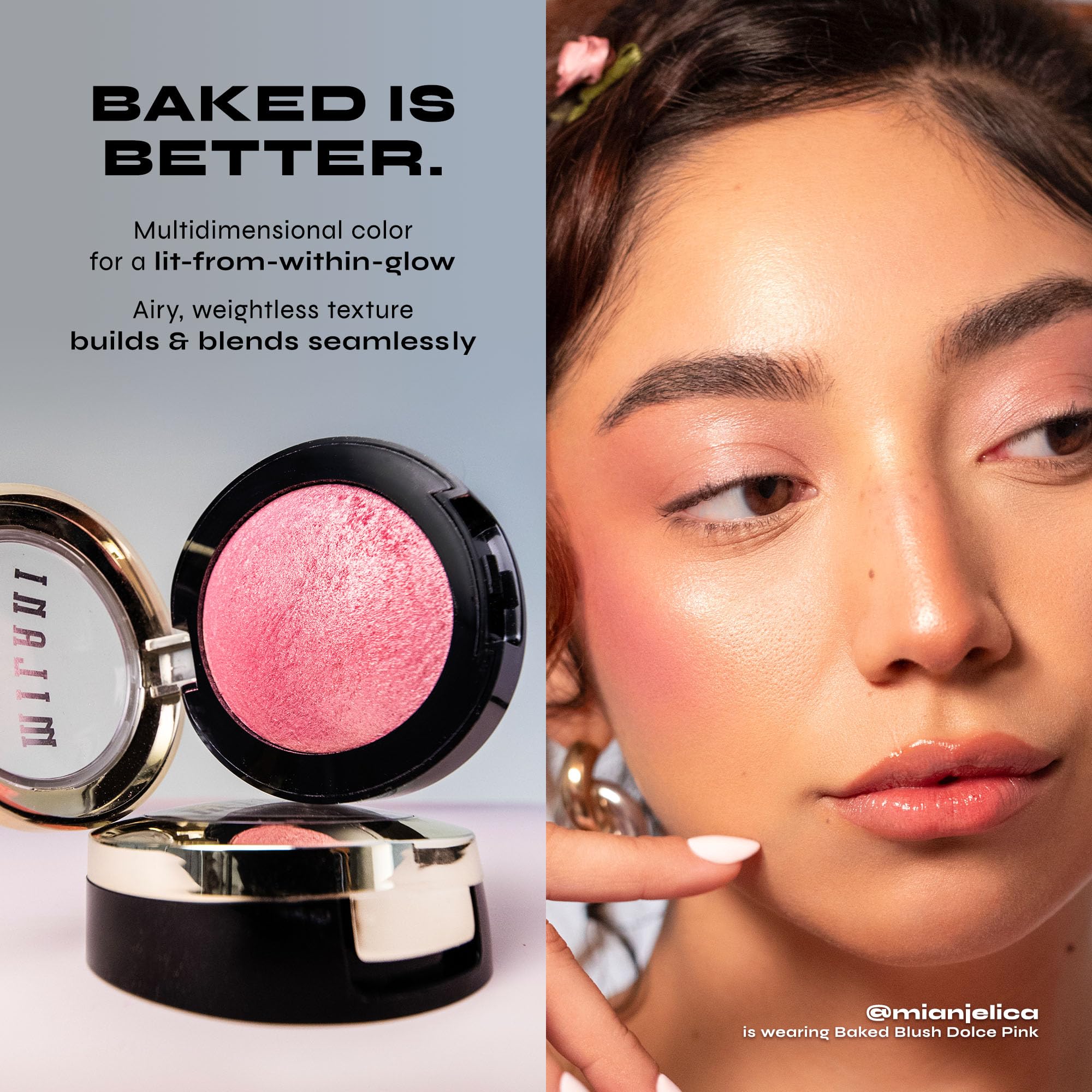 Milani Baked Blush Rose D'Oro compact with easy application brush-friendly design