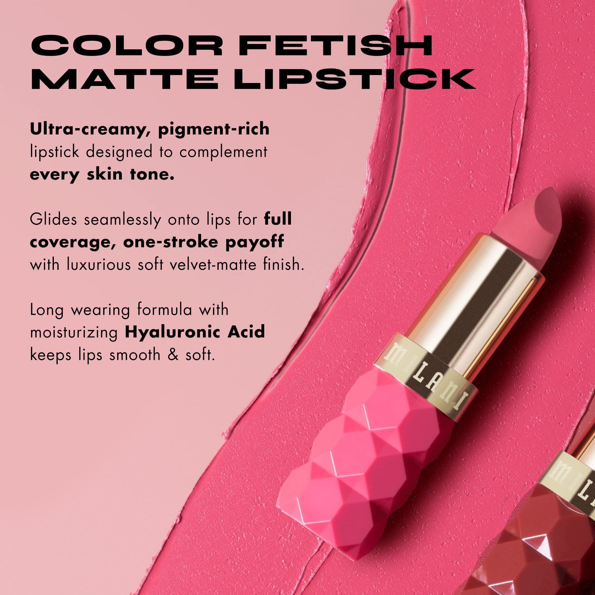 Milani Color Fetish Matte Lipstick Blossom application shot shows smooth, full-coverage color.