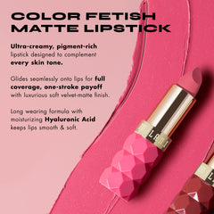 Milani Color Fetish Matte Lipstick Dahlia glides on for smooth full-coverage.