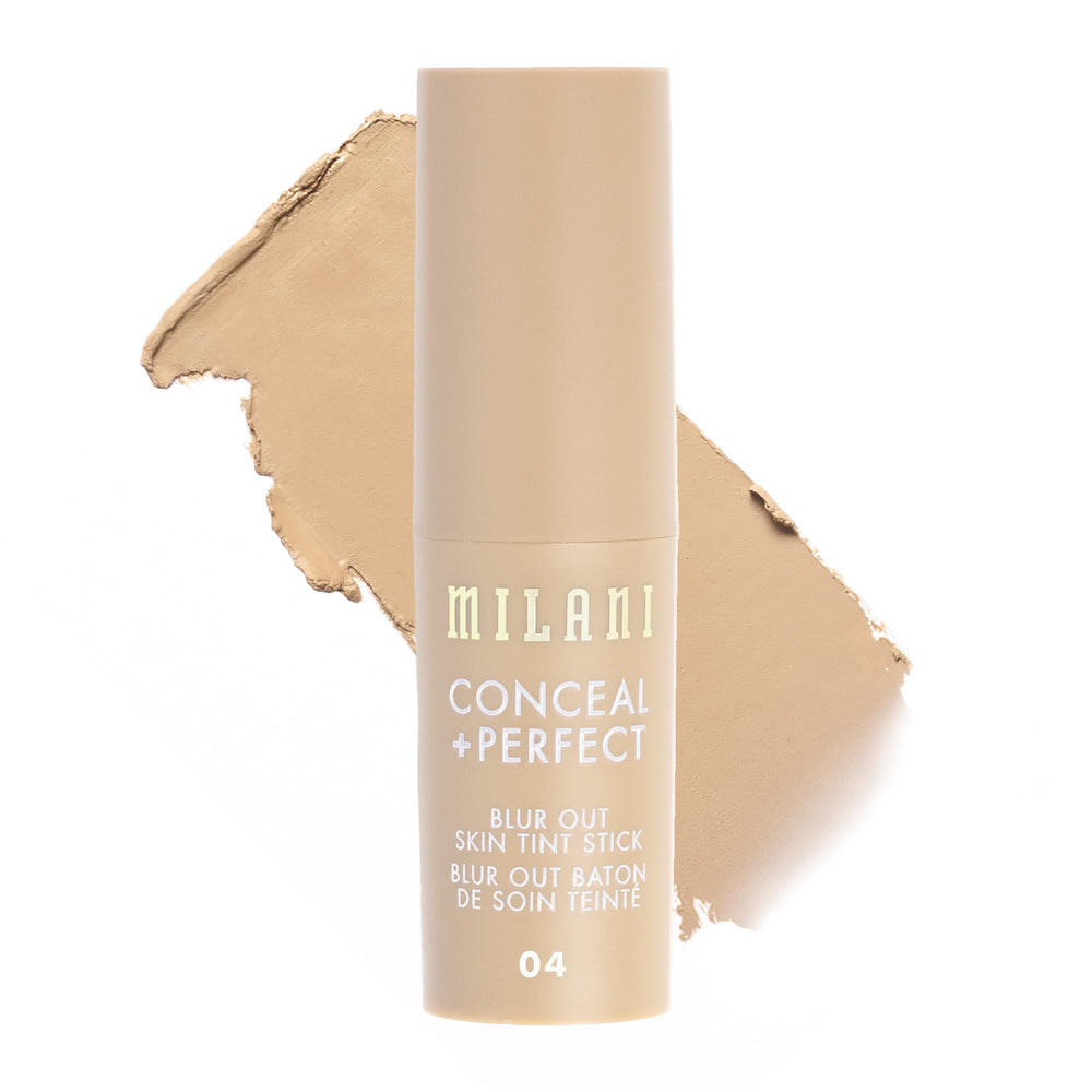 Milani Conceal and Perfect Blur Out Skin Tint Stick 04 bottle with soft-matte finish.