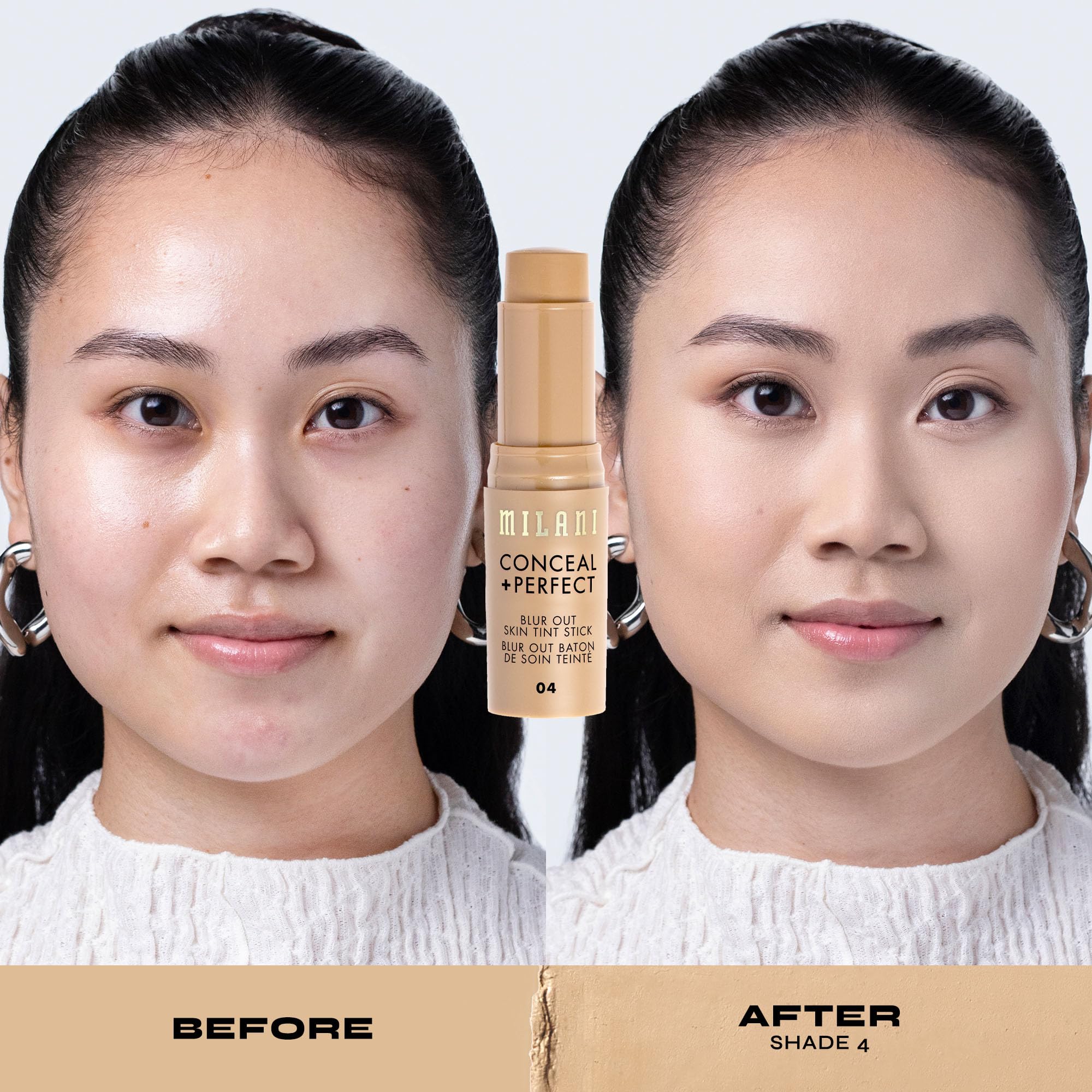 Milani Blur Out Skin Tint Stick applied on cheek for a soft focus look.