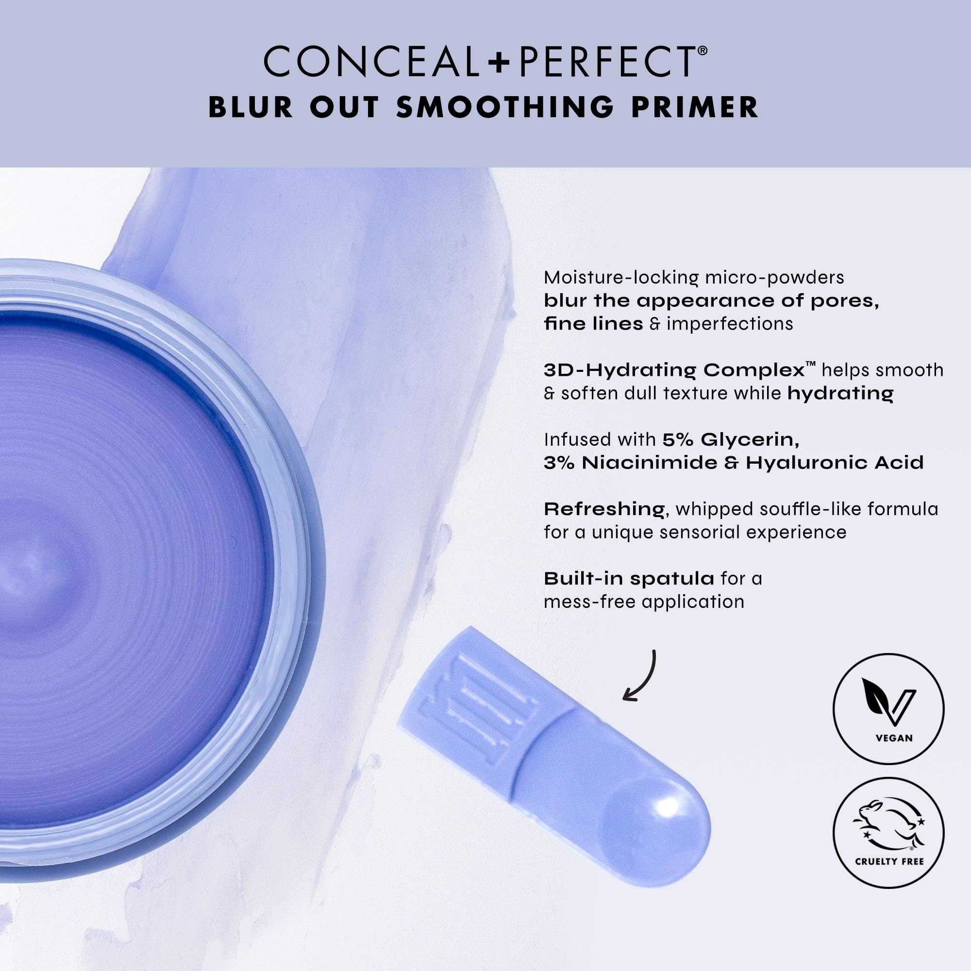 Milani Conceal + Perfect shows hyaluronic acid hydration under makeup