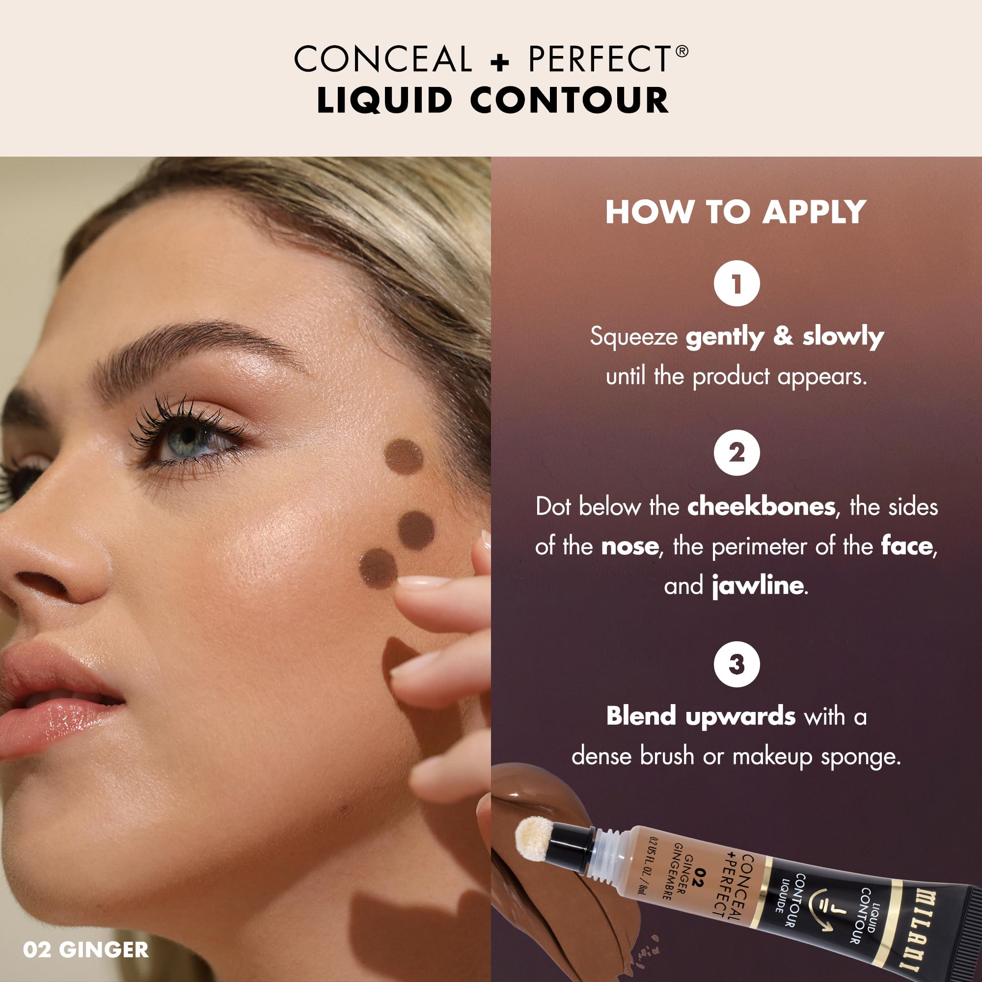 Milani Conceal + Perfect Liquid Contour Toffee defines the jawline with precision.