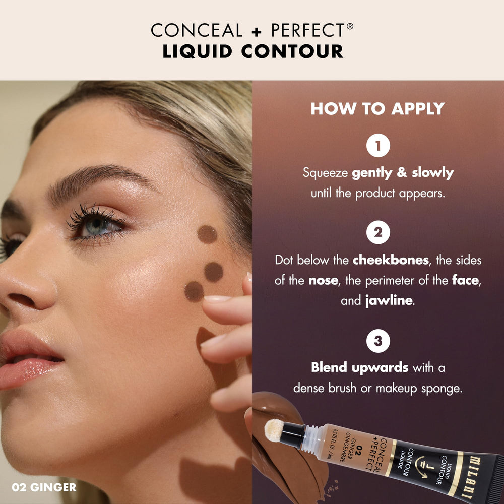 Milani Conceal + Perfect Liquid Contour Toffee defines the jawline with precision.