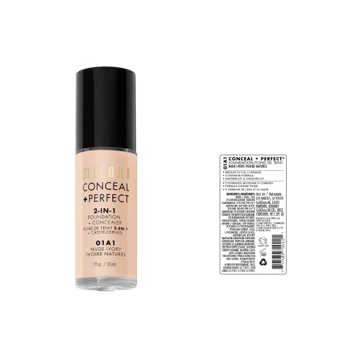 Milani Conceal + Perfect Nude Ivory swatches on skin illustrating shade match and natural look.