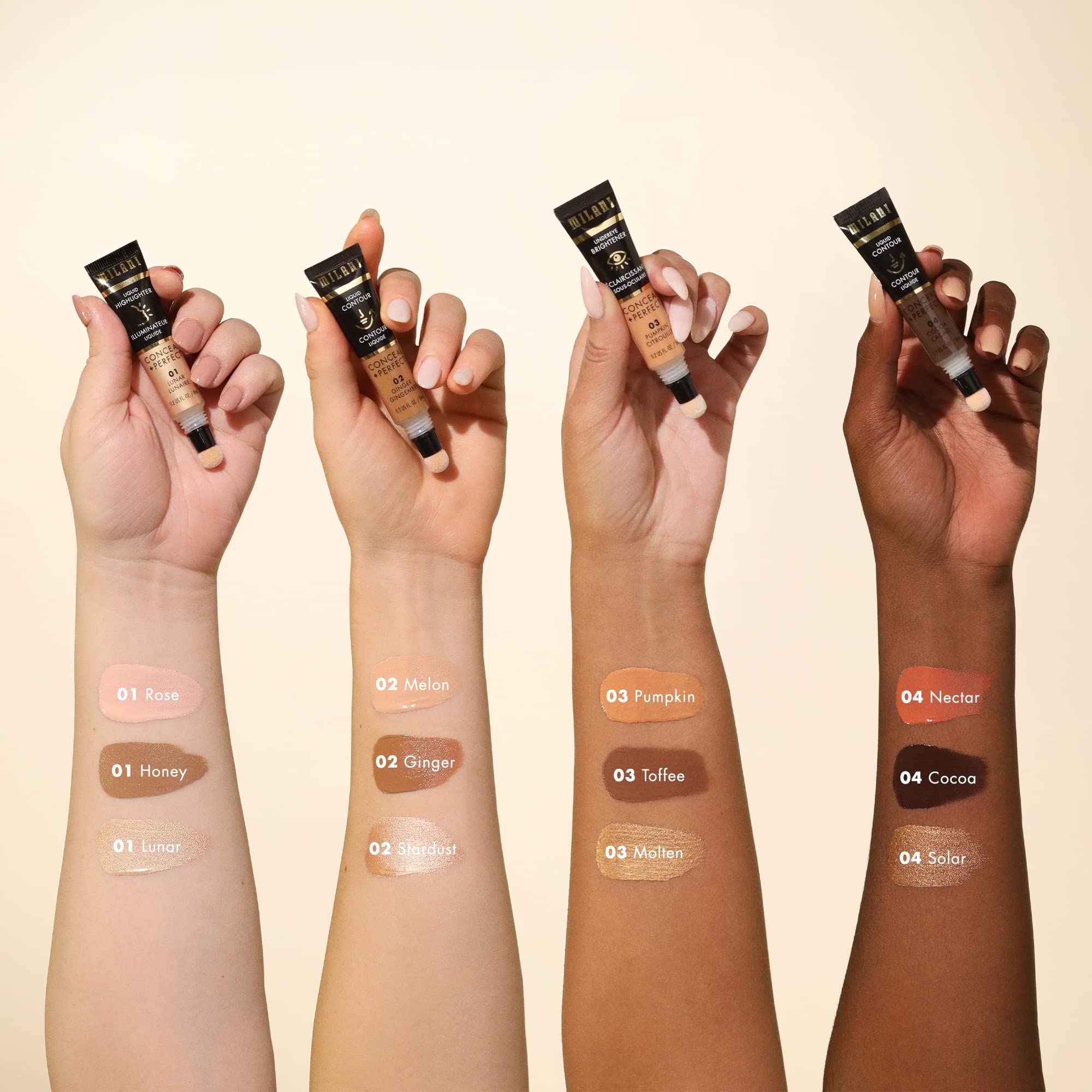 Milani Conceal + Perfect Undereye Brightener with color pigments for even-toned under-eye appearance.