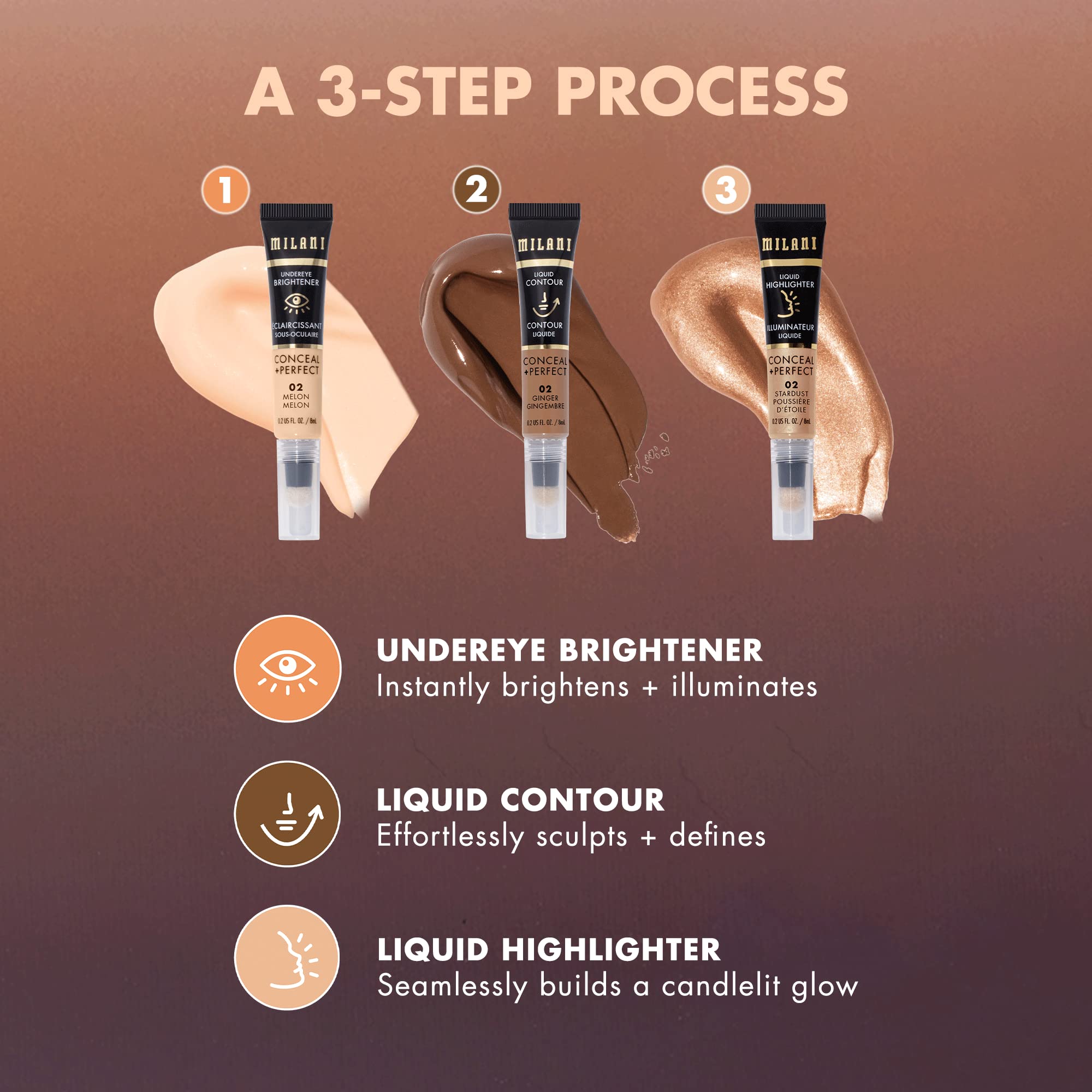 Milani Conceal + Perfect Undereye Brightener swatches reveal color-correcting pigments for a rested look.