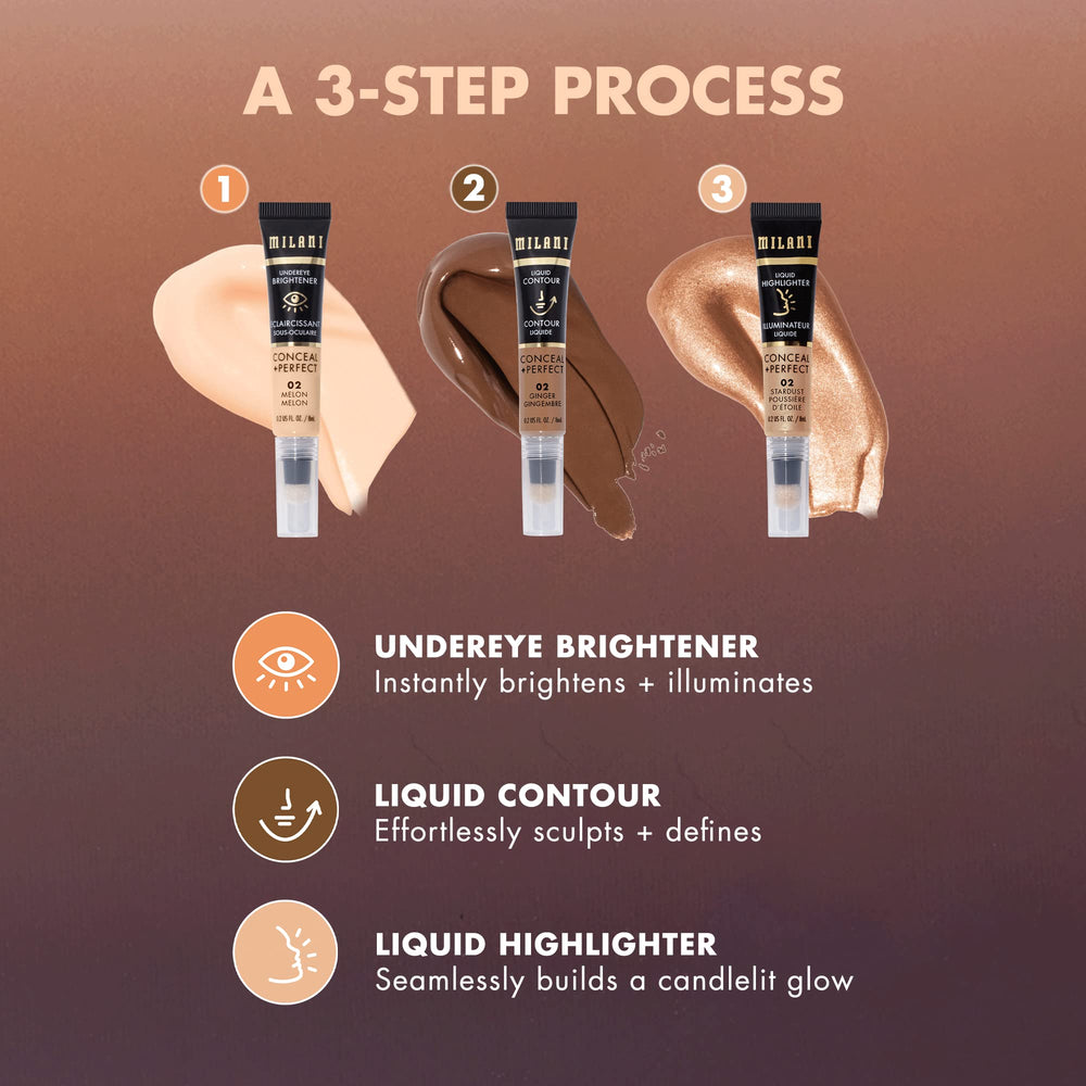Milani Conceal + Perfect Undereye Brightener swatches reveal color-correcting pigments for a rested look.