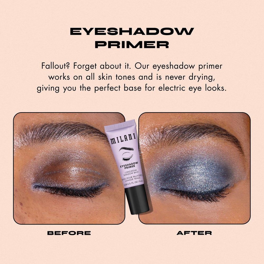 Milani Eyeshadow Primer finish appears crease-proof with vibrant shadows.
