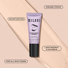 Milani Eyeshadow Primer applied on eyelid before shadows for even color.