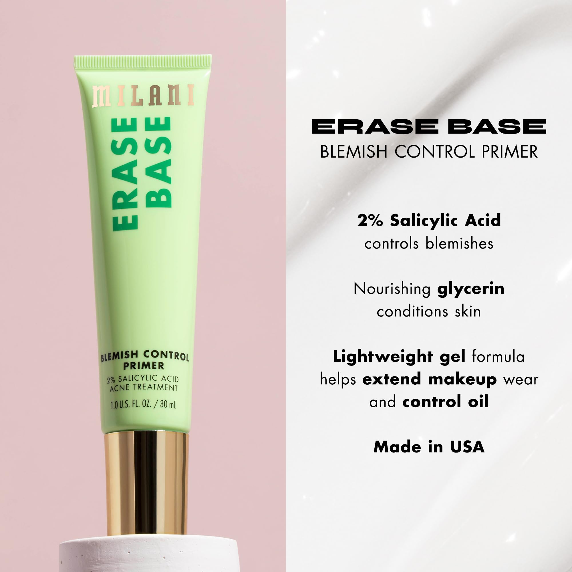 Milani Bright Side glow primer shot showing dewy radiance under makeup