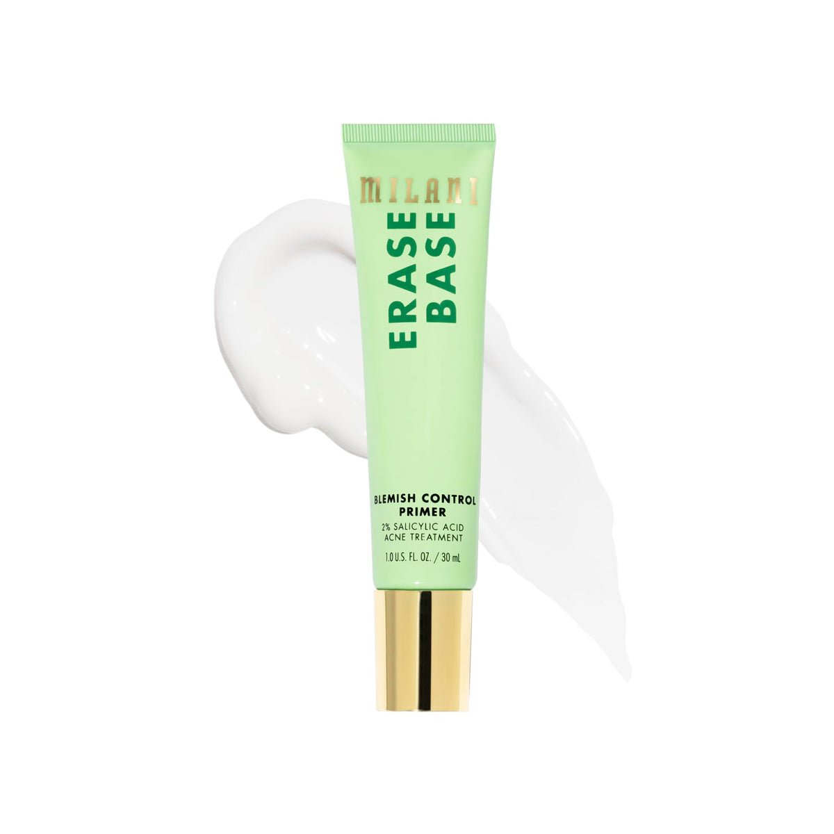 Milani Erase Base Blemish Primer bottle close-up highlighting blemish control