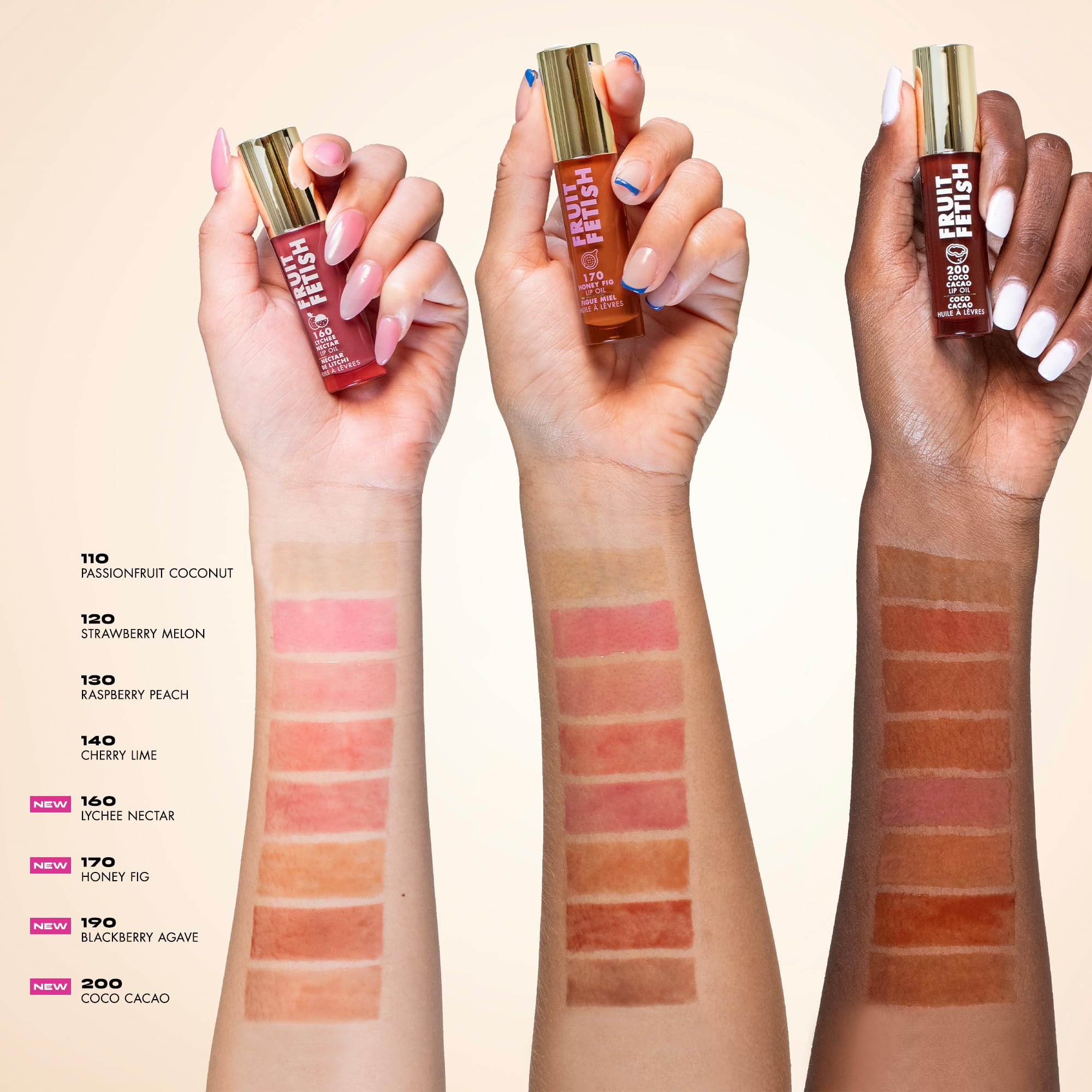 Vitamin E detail on Milani lip oil bottle emphasizing nourishing hydration
