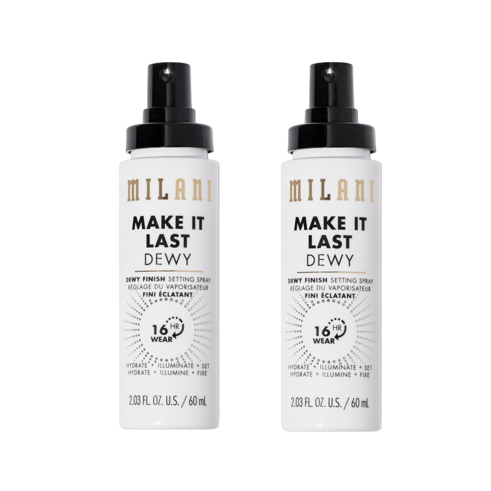 Milani Make It Dewy bottle close-up showing hydrated glow for skin.</p>