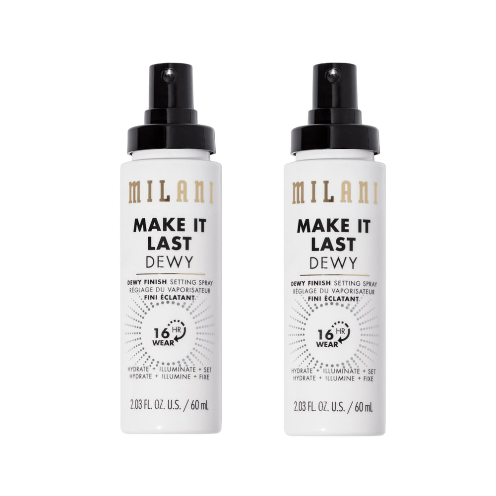 Milani Make It Dewy bottle close-up showing hydrated glow for skin.</p>