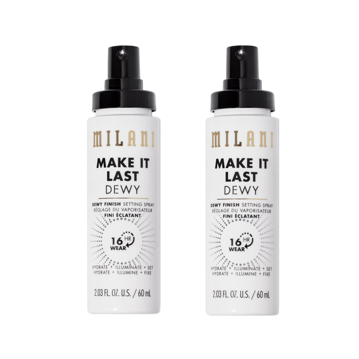 Milani Make It Dewy bottle close-up showing hydrated glow for skin.</p>