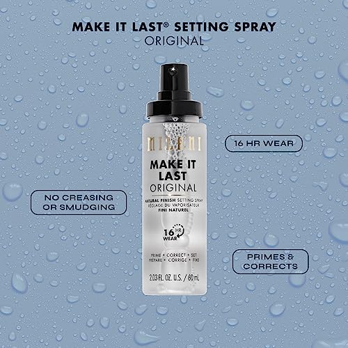 Milani Make It Last Original bottle angled to highlight spray design.
