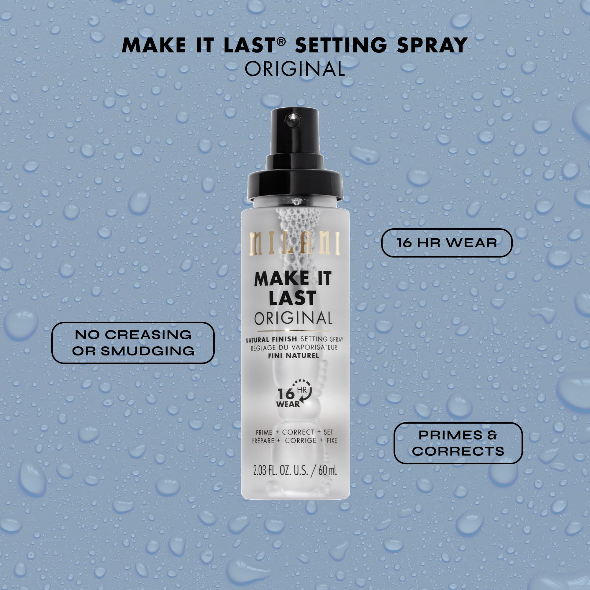 Milani Make It Last Original mist dispersion captured mid-spray.