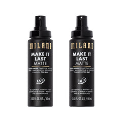 Milani setting spray bottle with charcoal formula priming and setting makeup.