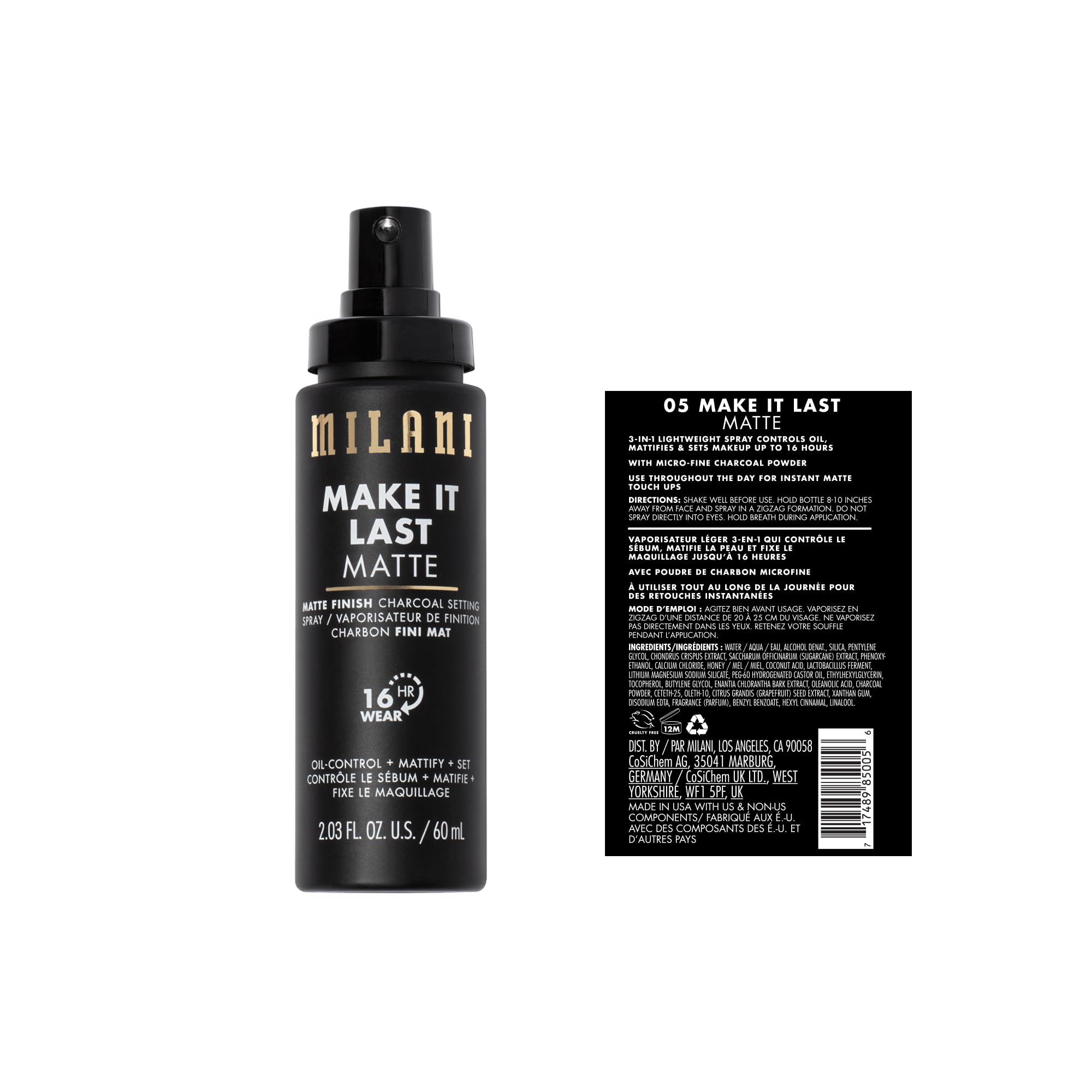 Milani spray technique: hold 8-10 inches and apply in zigzag.