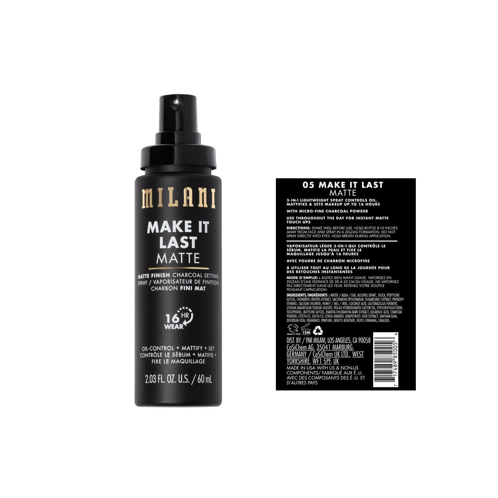 Milani spray technique: hold 8-10 inches and apply in zigzag.