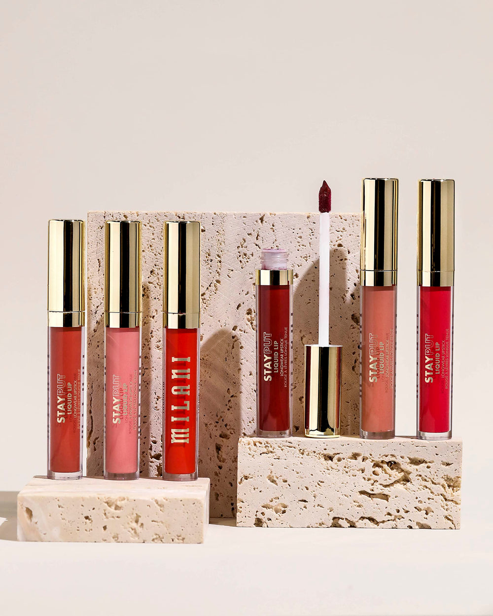 Bold red shade swatch illustrating buildable color and long wear.
