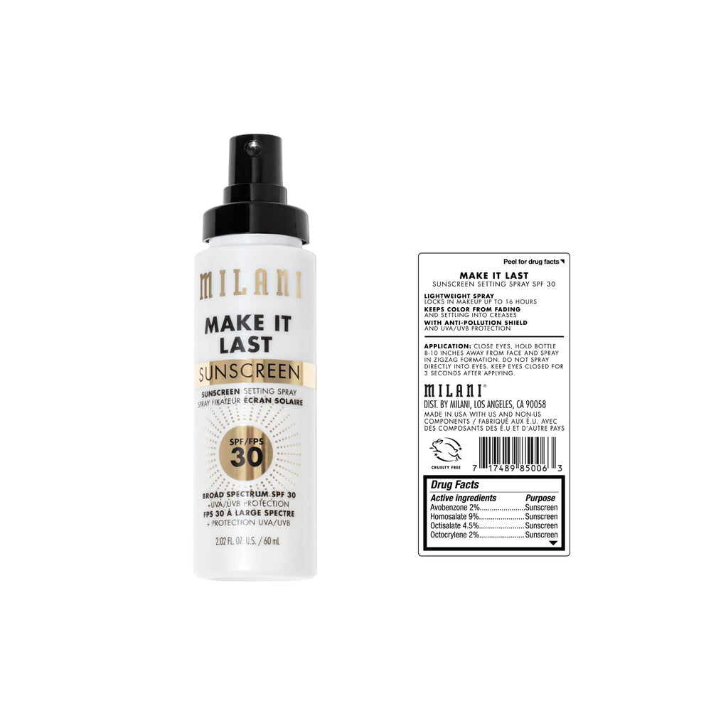 Milani Sunscreen Setting Spray finish on skin for a protected look.