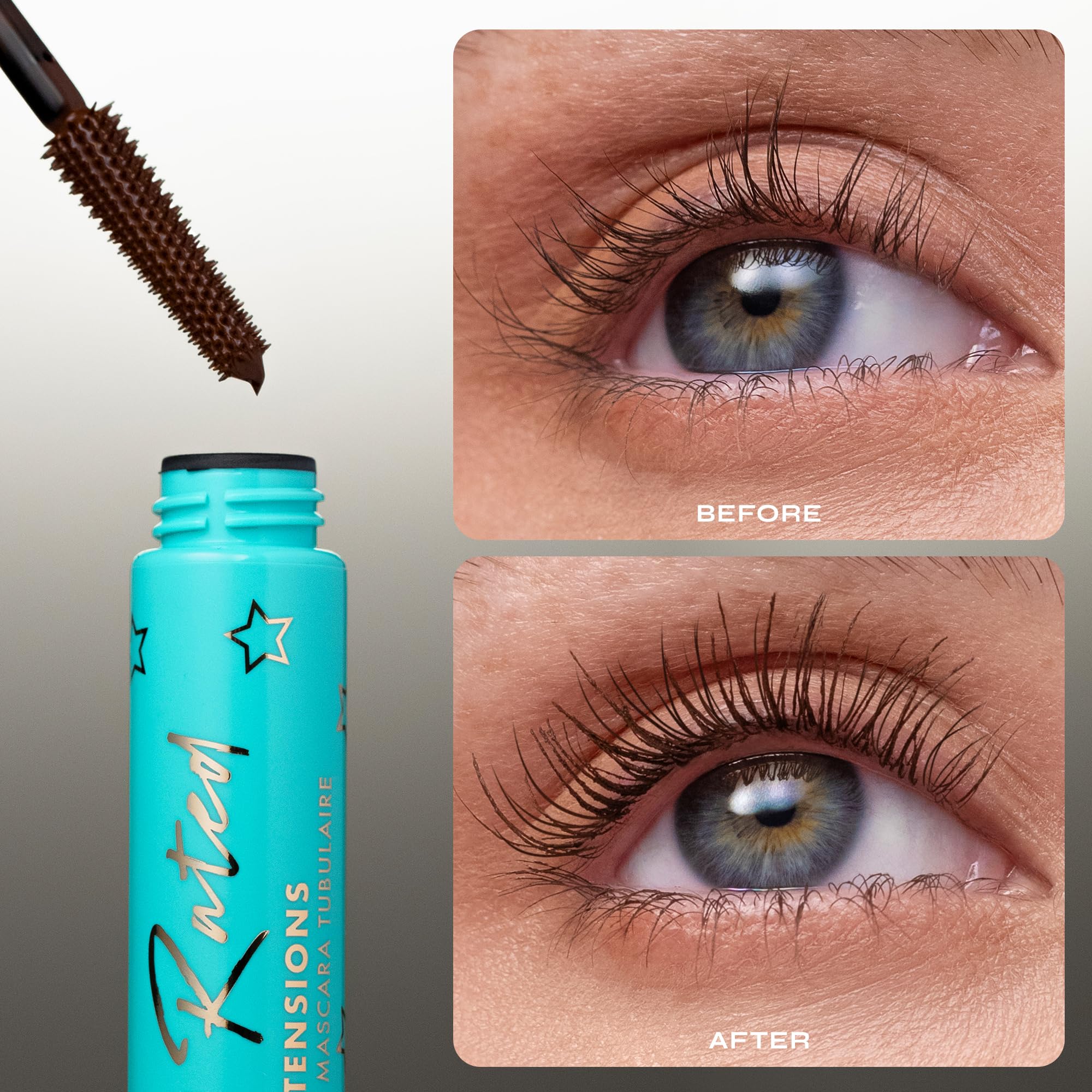 Milani Tubing Mascara lashes after application show extended length