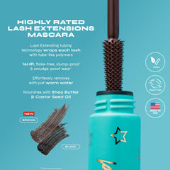 Milani Tubing Mascara wand in use demonstrates length and curl