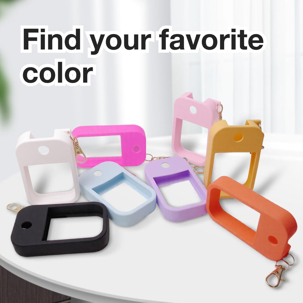MILASONUS pink case with keychain attached to bag strap.