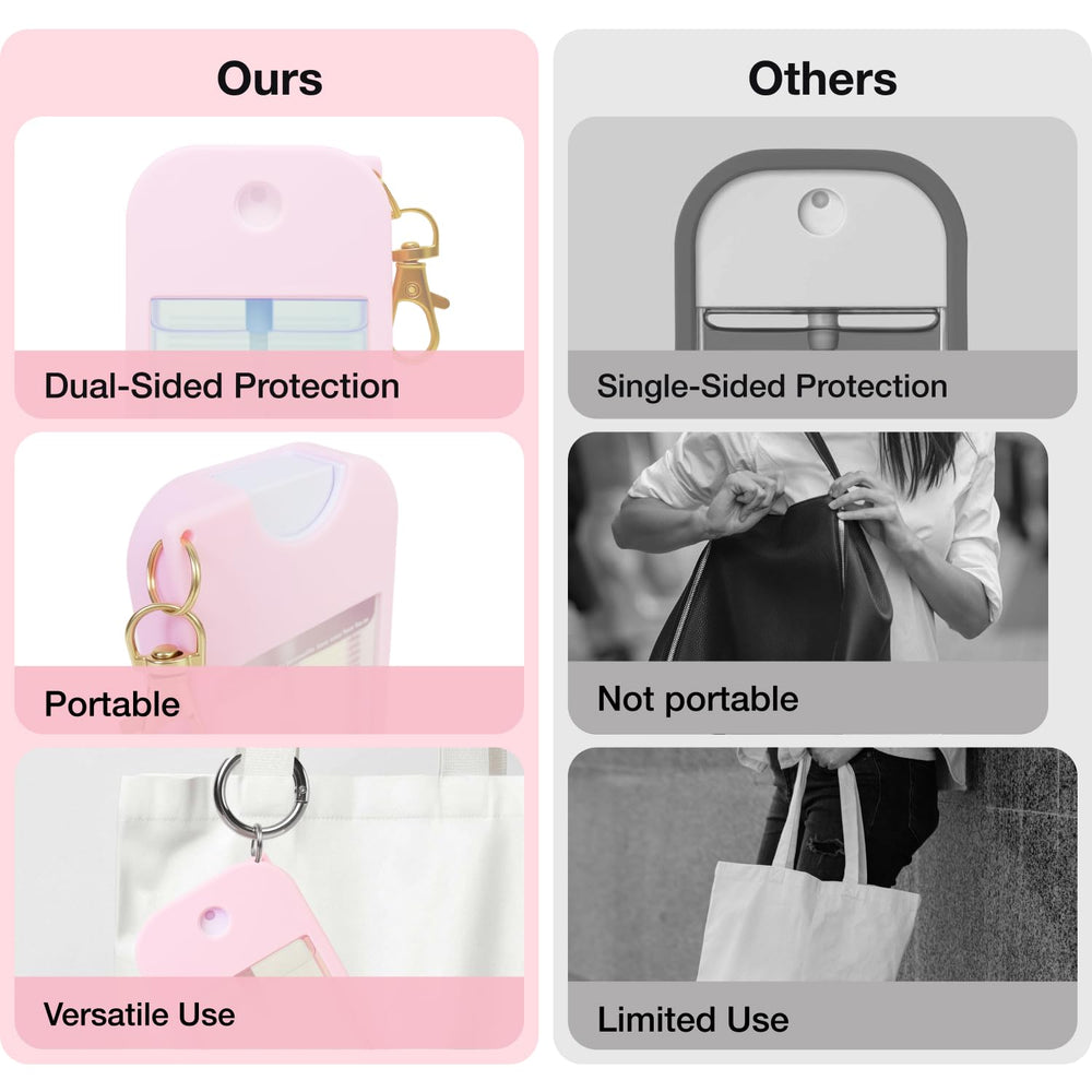MILASONUS pink Power Mist case, side carabiner for attachability.