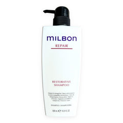 Milbon Repair Restorative Shampoo packaging big pack on display, ideal for extended use.