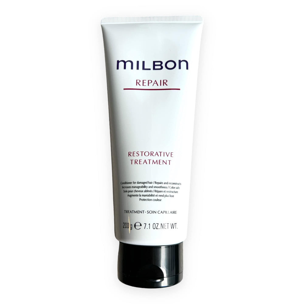 Milbon Repair Restorative Treatment application on mid-lengths to ends for nourishment.