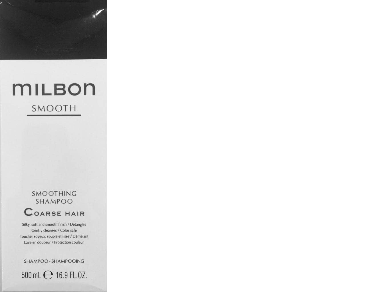 Milbon Smooth Smoothing Shampoo texture close-up, leaves strands silky and soft.
