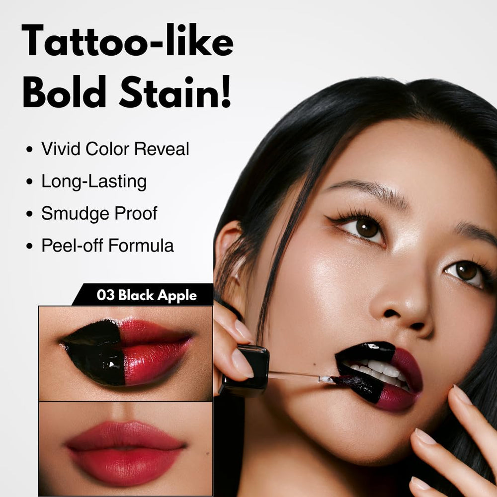 MILKTOUCH Black Apple lip tint dual-tip applicator enables precise lip liner and full lip looks.