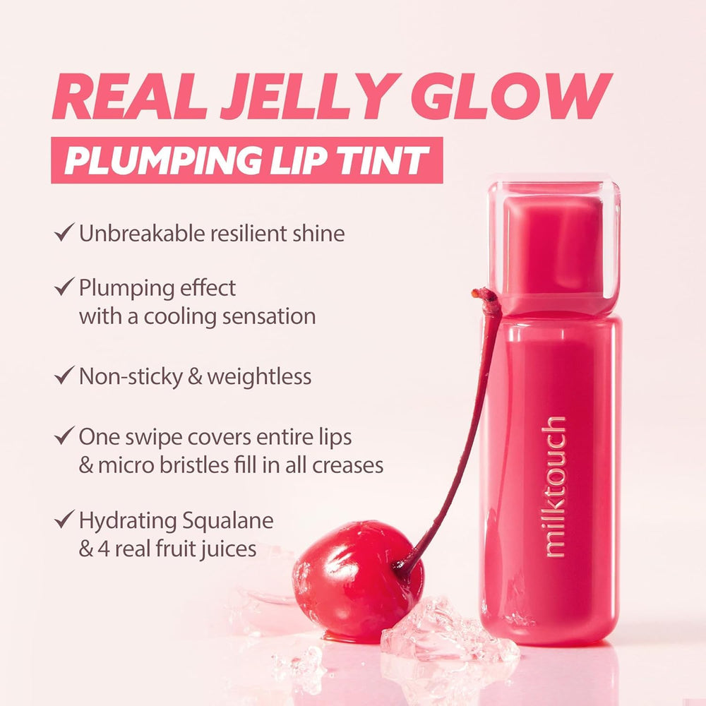 MILKTOUCH glassy jelly glow lip tint close-up highlighting shine.