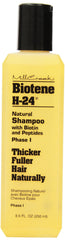 Mill Creek Biotene H-24 Shampoo bottle shows natural biotin formula for fuller-looking hair.