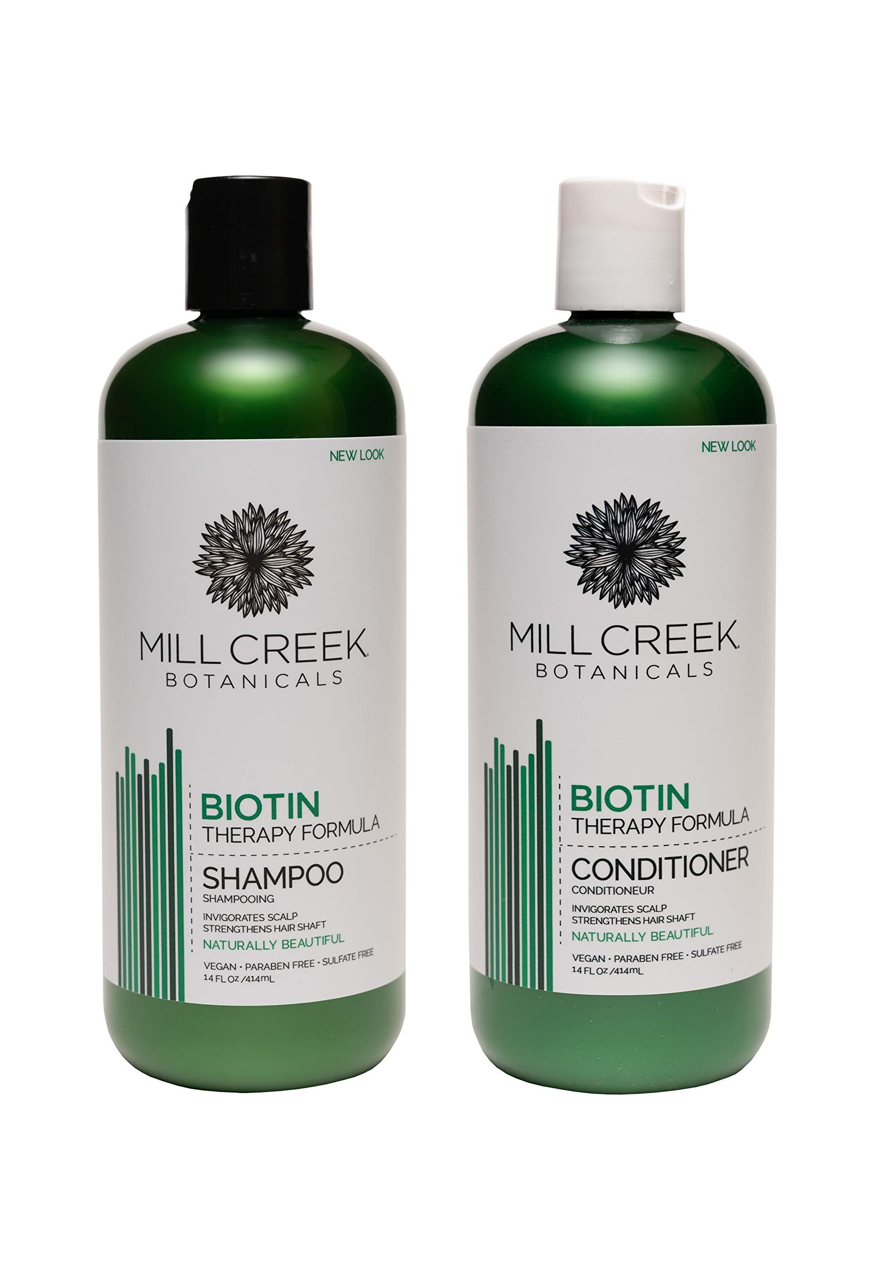 Mill Creek Botanicals biotin shampoo and conditioner bundle bottles for healthier hair routine