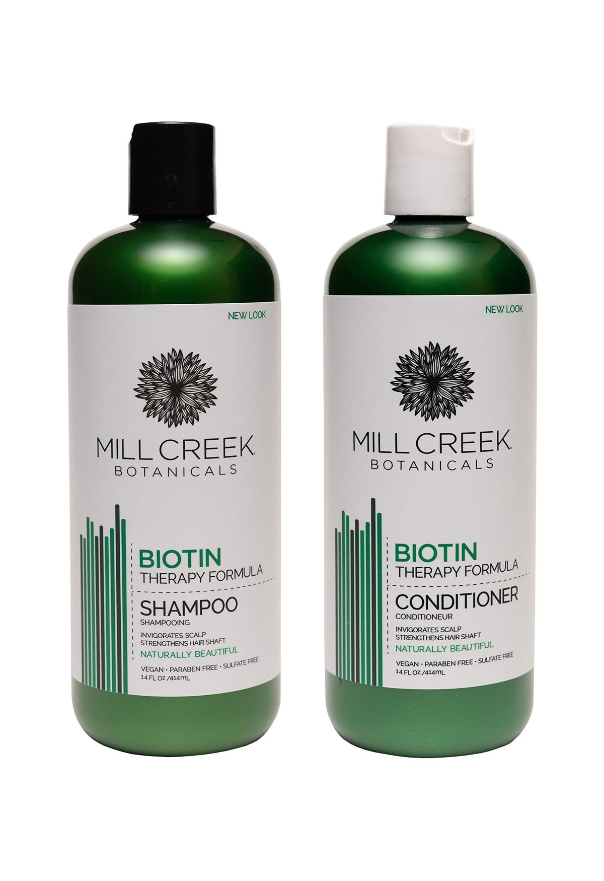 Mill Creek Botanicals biotin shampoo and conditioner bundle bottles for healthier hair routine