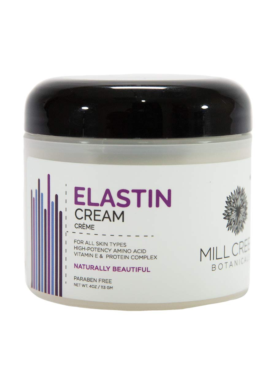 Mill Creek Elastin Cream bottle front shows premium packaging and gentle care