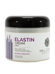 Mill Creek Elastin Cream bottle front shows premium packaging and gentle care