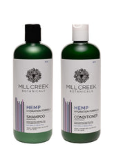 Mill Creek hemp bundle bottles front view for moisturized, manageable hair.